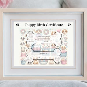 Geboorteakte superschattige puppy afdrukbaar, adoptiecertificaat schattige hond, gepersonaliseerde aandenken, direct downloaden, GEEN BEWERKING NODIG,