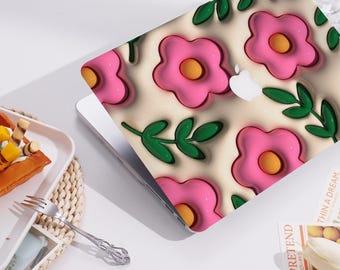 Pink Floral with Green Leaves New Pro Mac Protective Case Personalized Name For Macbook Air 13/15, Pro15/16 Apple Laptop 2025 Macbook Cover