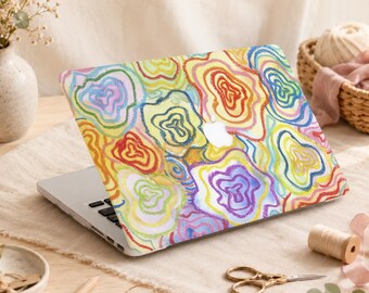 Bunte abstrakte Blumen neue Pro Mac Schutzhülle Personalisierter Name für Macbook Air 13/15, Pro15/16 Apple Laptop 2025 Macbook Cover