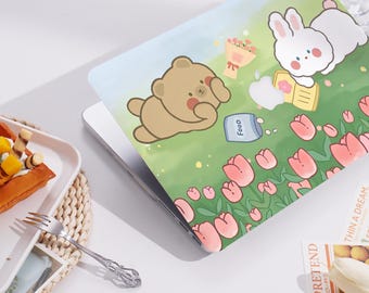 Cute Bear And Rabbit New Pro Mac Protective Case Personalized Name For Macbook Air 11/13 Pro13/14/15/16 Apple Laptop 2025 2024 2023 Macbook