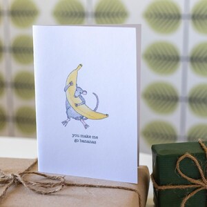 Folded greeting card "you make me go bananas" with envelope