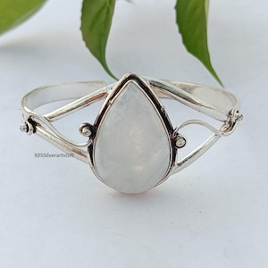Handmade Moonstone Bangle: 925 Sterling Silver Boho Jewelry