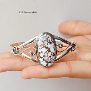 Handmade Wild Horse Turquoise Bangle, 925 Sterling Silver, Boho Southwestern Jewelry