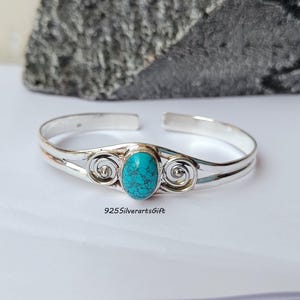 Handmade Turquoise Sterling Silver Bangle, Boho Style