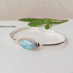 Handmade Larimar Bangle, 925 Sterling Silver, Boho Jewelry