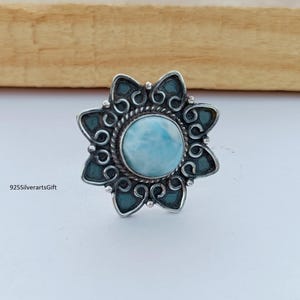 Larimar Ring, Designer Band Ring, 925 Sterling Silver Ring, Handmade Ring, Events Ring, Women Ring, Oval Stone Ring, Beautiful Gift Ring