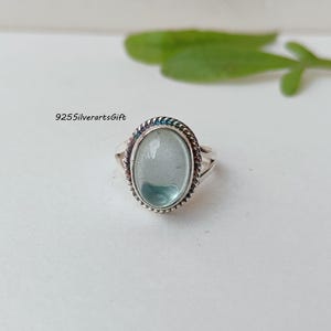 Handmade Boho Aquamarine Ring, 925 Sterling Silver Band