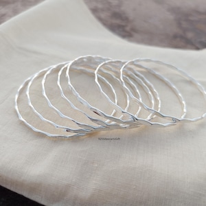 Handmade Sterling Silver Bangle Set - Hammered Stacking Bangles