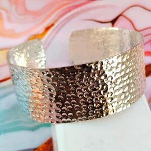 Hammered Silver Adjustable Cuff Bangle Bracelet