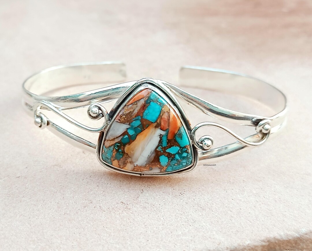 Oyster Turquoise 925 Silver Bangle: Designer Gemstone