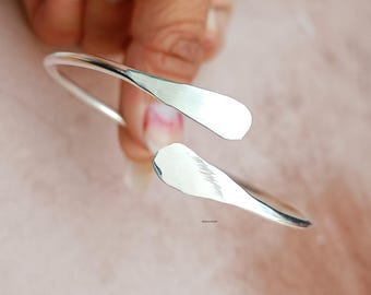 Handmade Sterling Silver Stacking Bangle: Floral Design
