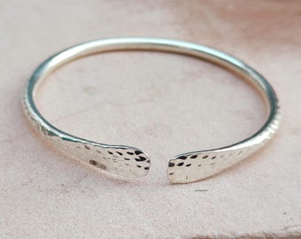 Handmade Sterling Silver Bangle Bracelet: Stacking Floral Design