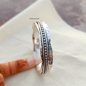 Handmade Sterling Silver Spinner Bangle: Boho Fidget Jewelry