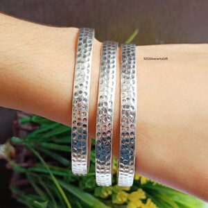 Hammered Sterling Silver Bangle Set – Boho Stackable 925 Silver Bangles
