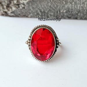 Handmade Oval Garnet Ring: 925 Sterling Silver, Red Gemstone