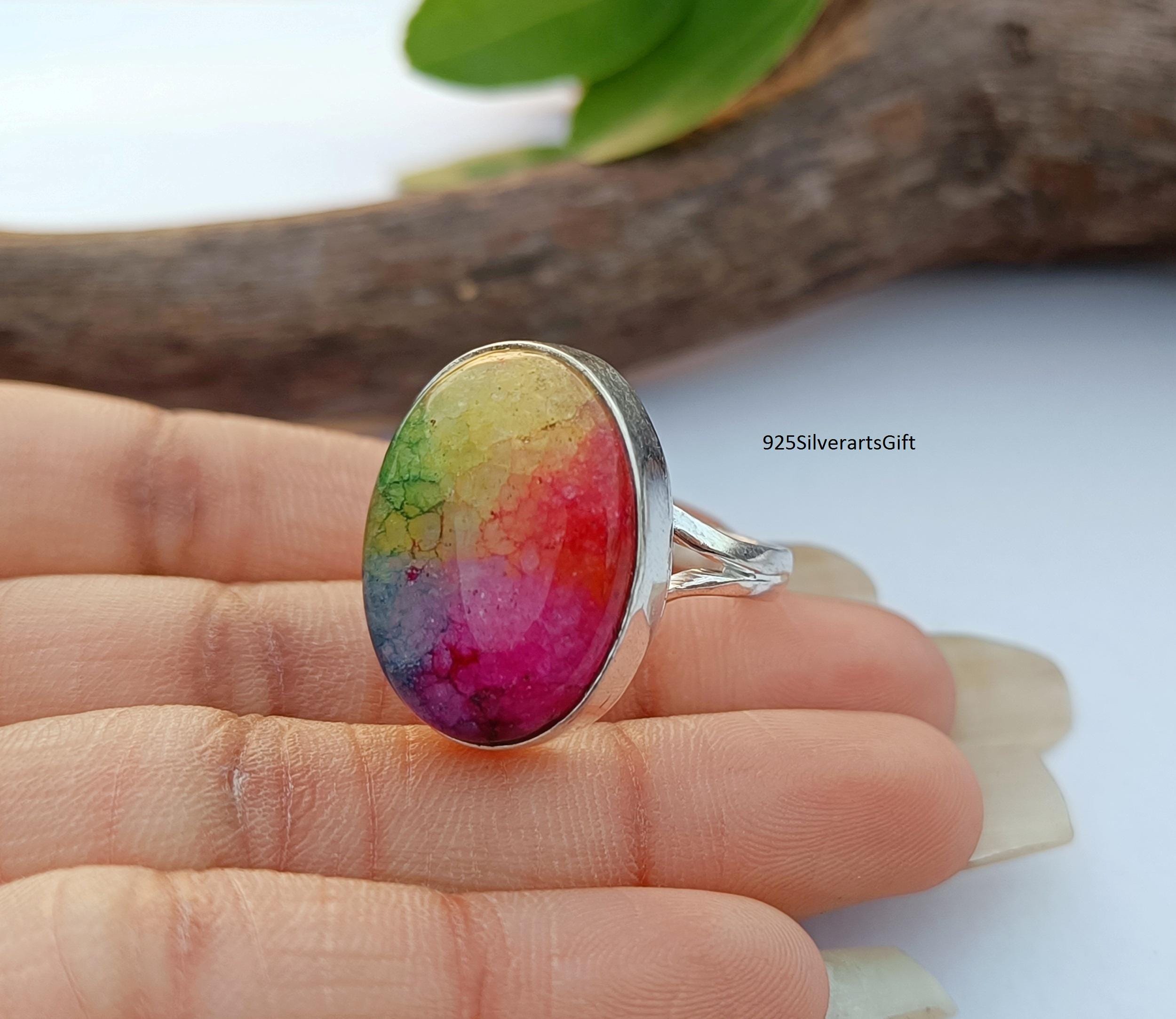 Rainbow Solar Quartz Ring, 925 Sterling Silver, Handmade Ring, Woman Ring, Designer Ring, Colour Full Ring, Lovely Ring, Beautiful Ring,