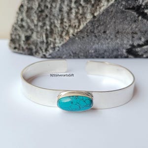 Handmade Turquoise Bangle, 925 Sterling Silver, Boho Statement Jewelry