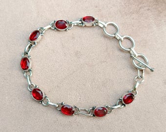 Handmade Red Garnet Bracelet: 925 Sterling Silver Gemstone Jewelry