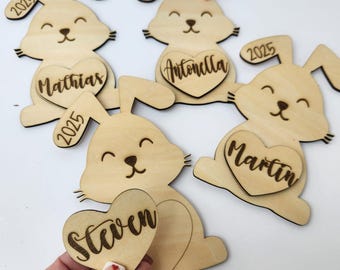 Décoration personnalisée en bois de lapin de Pâques : cadeau de Pâques personnalisé