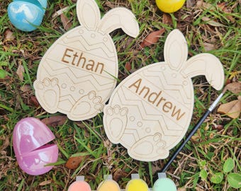 Kit de peinture personnalisé pour oeuf de Pâques : créations en bois de lapin, objet de panier