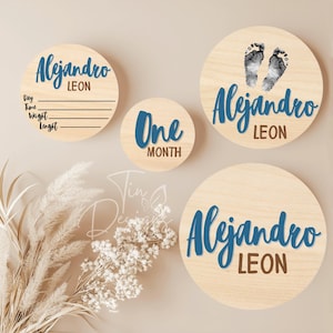 Letrero de huella, letrero de recién nacido, letrero de anuncio de nacimiento de madera, letrero de bebé, conjunto de hitos, regalo de estadísticas de nacimiento, letreros de madera, nombres de madera