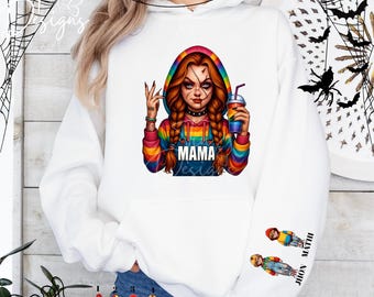 Halloween personnalisé, déguisement personnalisé, Chucky personnalisé, sweat à capuche d'halloween, Chucky maman, sweat à capuche pour enfants, t-shirt d'Halloween, sweat à capuche disney, sweat à capuche familial, Chucky