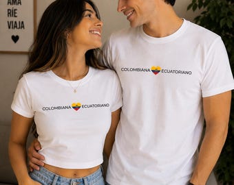 FIFA2026, Coupe du monde, T-shirt pour couple, Motif drapeau coeur, T-shirt fierté minimaliste, Cadeau de voyage, Cadeau pour couple, T-shirt de vacances, T-shirt unisexe, Colombie, Pérou