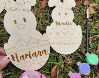 Kit de peinture personnalisé pour oeuf de Pâques : créations en bois de lapin, objet de panier