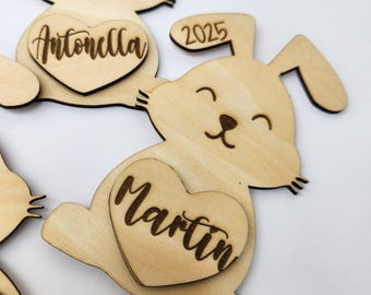 Décoration personnalisée en bois de lapin de Pâques : cadeau de Pâques personnalisé