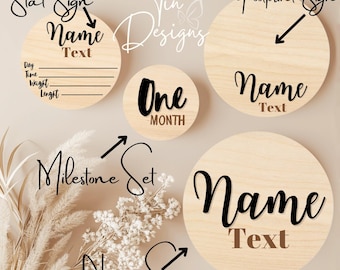 Faire-part en bois pour nouveau-né : statistiques de naissance, empreinte de pas, ensemble d'étapes importantes