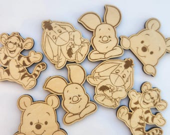 Cadeaux baby shower Winnie l'ourson gravés : Aimants de fête en bois