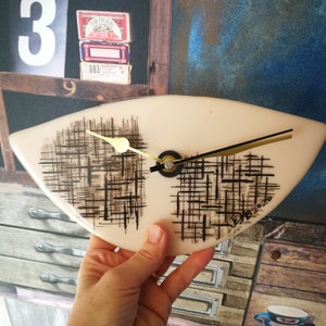 Mid Century Modern Clock, Fused Glass, Hand Painted, Retro style Clock,Champagne colour clock Rockabilly clock 1950s