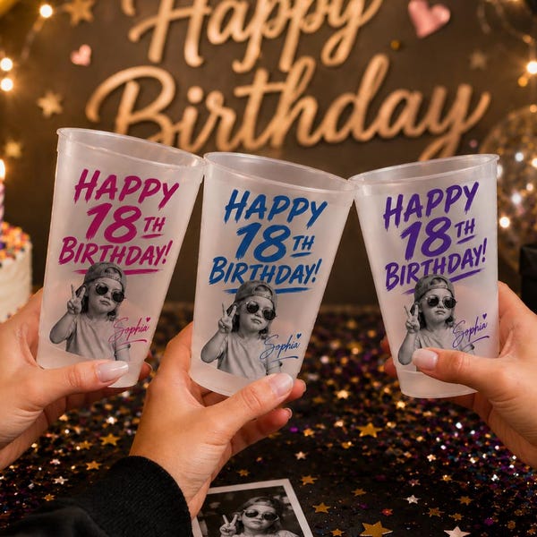 Custom Happy Birthday Photo Frosted Cup 2026, Personalized Birthday Photo Cup, Birthday Party Cups, Birthday Night Cup, Birthday Party Decor