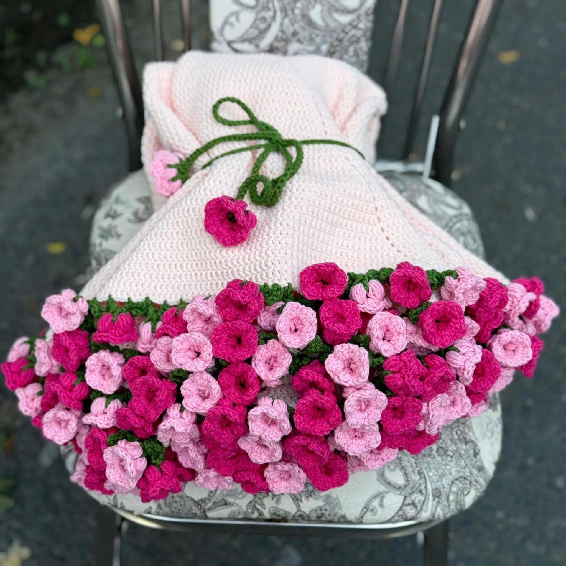 かぎ針編みの花束ブランケット、手作りのかぎ針編みのチューリップ
