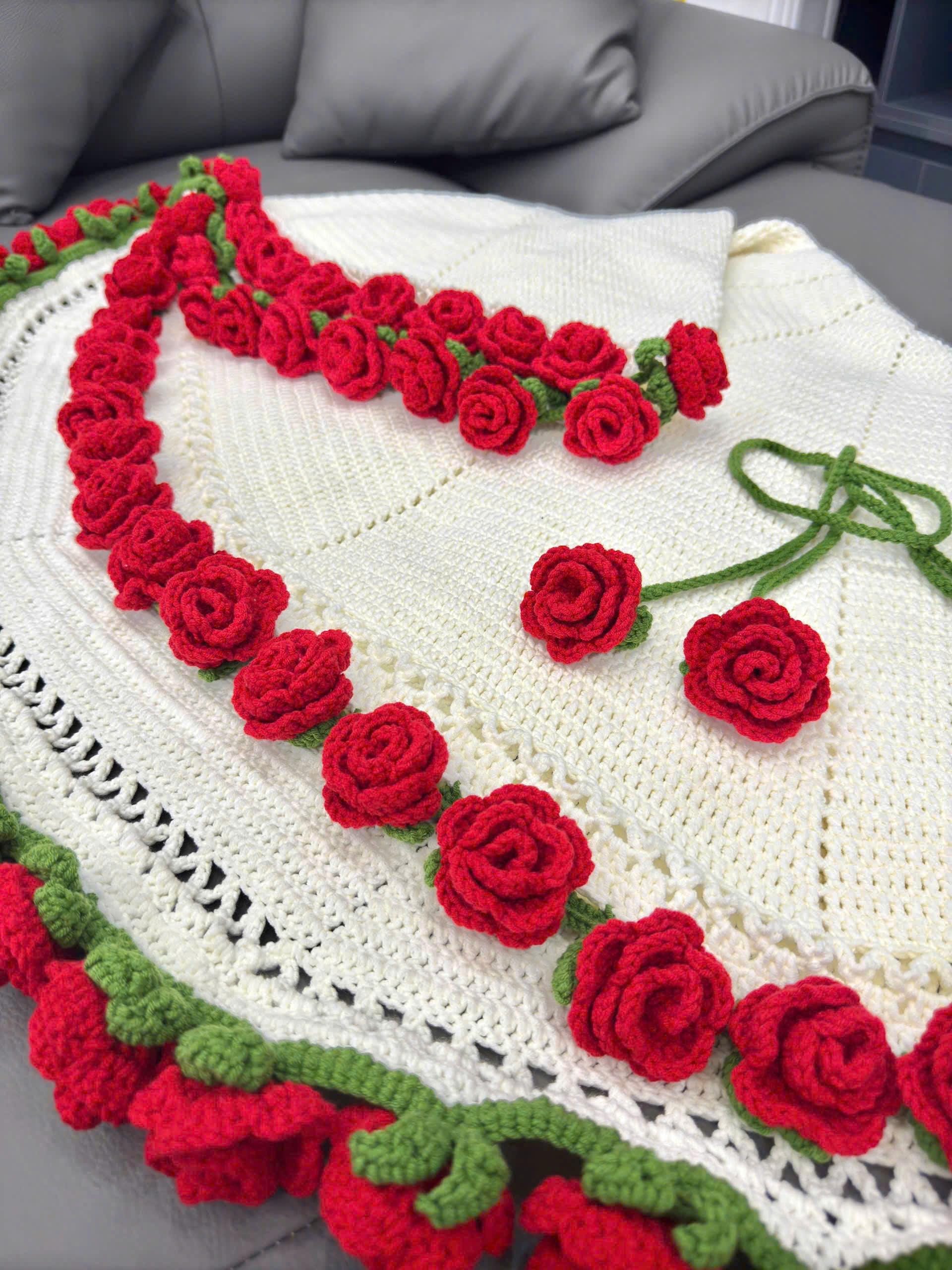 かぎ針編みの花束ブランケット、手作りのかぎ針編みのチューリップ