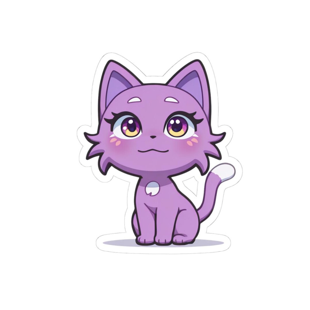 Purple Cat Sticker: Cute Kawaii Vinyl Decal (laptop Size) - Etsy