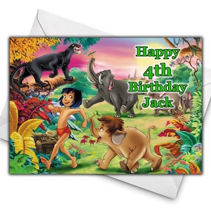 Tarjeta de cumpleaños personalizada de EL LIBRO DE LA SELVA - Tarjeta de cumpleaños personalizada de El Libro de la Selva - Tarjeta de cumpleaños de Disney - Baloo - Mowgli - Bagheera