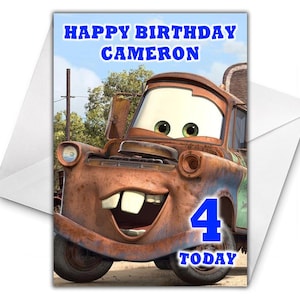 Gepersonaliseerde verjaardagskaart MATER - Gepersonaliseerde verjaardagskaart Disney Cars - Disney-verjaardagskaart - Lightning McQueen - Mack - Mater - Sally