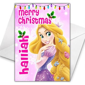 Tarjeta de Navidad personalizada de la PRINCESA RAPUNZEL - Tarjeta de Navidad Disney - Tarjeta de felicitación personalizada de la Princesa Rapunzel - Navidad enredada