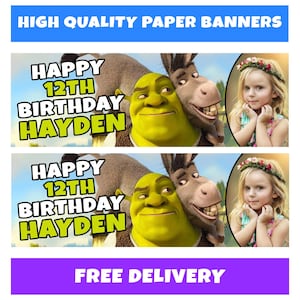 SHREK Personalised Photo Birthday Banners - Shrek Personalised Birthday Banners - Shrek Birthday Banners - Shrek Birthday Banners