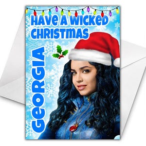 Cartão de Natal personalizado EVIE DESCENDANTS - Cartão de Natal da Disney - Cartão de felicitações personalizado Descendants - Descendants Xmas - Evie Mal