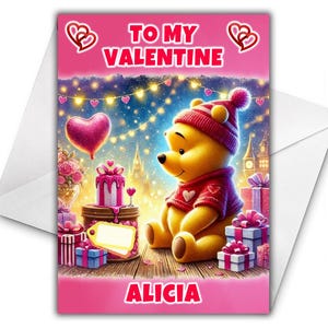 Carte de Saint Valentin personnalisée WINNIE L'OURSON - Carte de Saint Valentin Disney - Carte de Saint Valentin Winnie l'ourson - Bourriquet - Tigrou