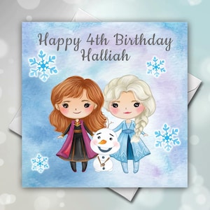 Cartão de aniversário personalizado Disney Frozen - Cartão de aniversário personalizado Disney - Cartão de aniversário da Princesa Anna - Princesa Elsa - Aniversário do Olaf