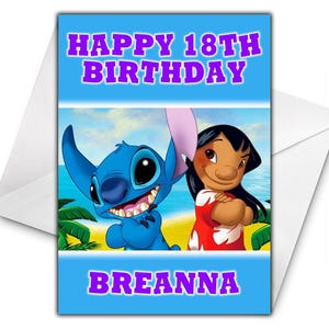 LILO AND STITCH Personalised Birthday Card - Lilo and Stitch Personalised Birthday Card - Disney Personalised Card - Stitch and Angel Card