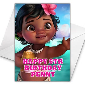 Gepersonaliseerde verjaardagskaart BABY MOANA - Gepersonaliseerde verjaardagskaart Disney Moana - Disney gepersonaliseerd - Verjaardagskaart Baby Moana D2
