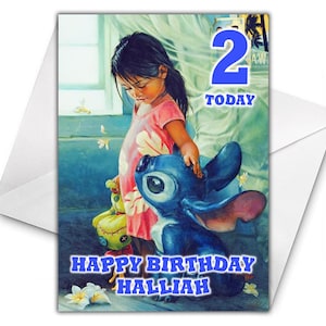 DISNEY STITCH Personalised Birthday Card - Lilo and Stitch Personalised Birthday Card - Disney Personalised Card - Stitch and Angel Card D4
