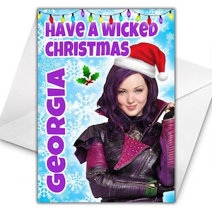 Cartão de Natal personalizado MAL DESCENDANTS - Cartão de Natal da Disney - Cartão de Saudações Personalizado Descendants - Mal Descendants Xmas - Evie