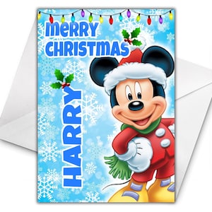 Gepersonaliseerde MICKEY MOUSE-kerstkaart - Disney-kerstkaart - Gepersonaliseerde wenskaart Mickey Mouse - Mickey-kerstkaart - Minnie D3