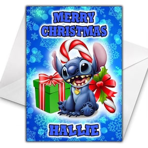 STITCH Gepersonaliseerde kerstkaart - Disney-kerstkaart - Gepersonaliseerde wenskaart Disney Stitch - Lilo & Stitch-kerstkaart - Engel - D10