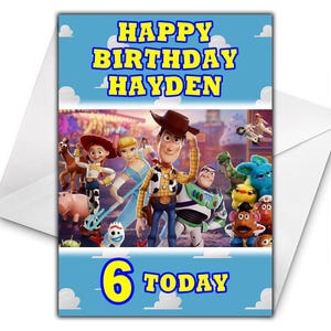 Gepersonaliseerde TOY STORY-verjaardagskaart - Toy Story gepersonaliseerde verjaardagskaart - Disney-verjaardagskaart - Woody - Buzz Lightyear - D4